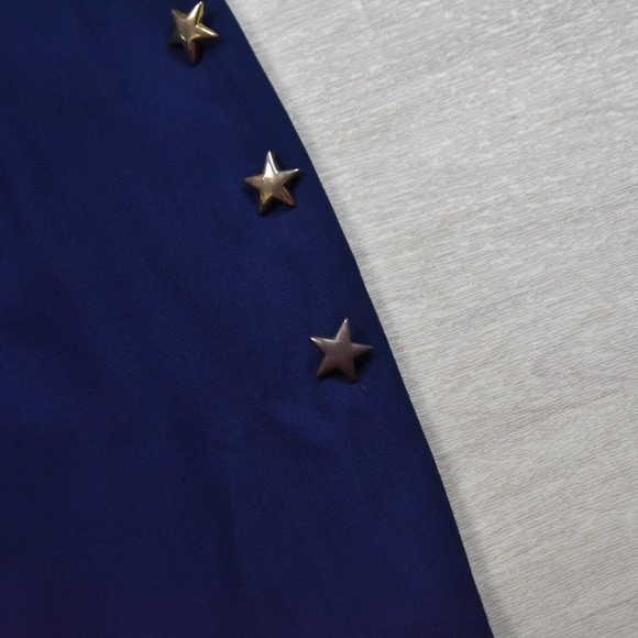 80s Jessica Howard LSheath Dress Navy Blue Gold Stars Americana 14 VTG - Picture 5 of 8